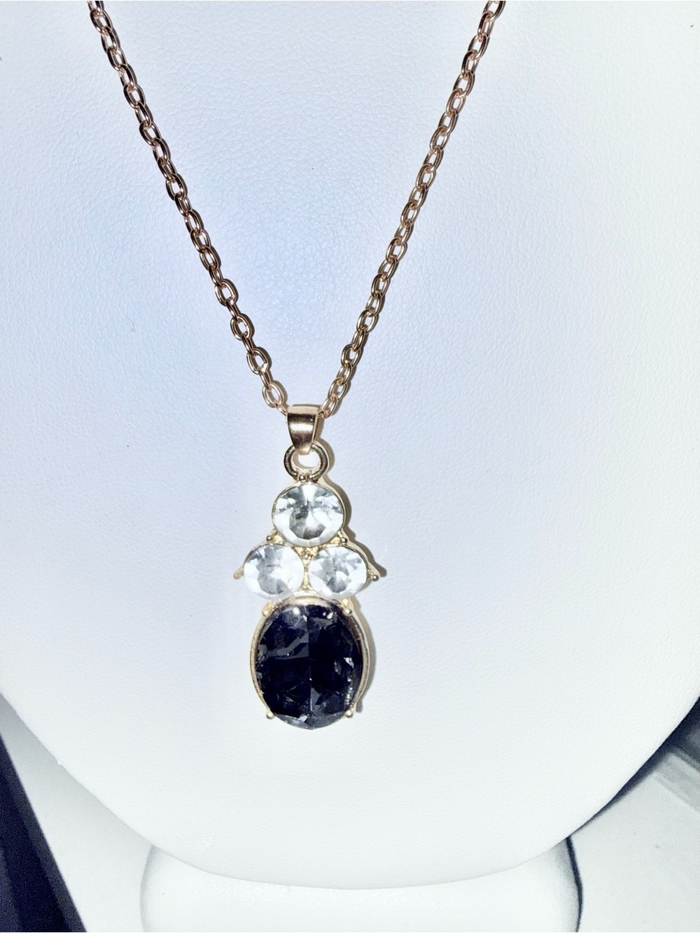 Gold-Tone Statement Necklace with Oval Black & Clear Rhinestones curated find!